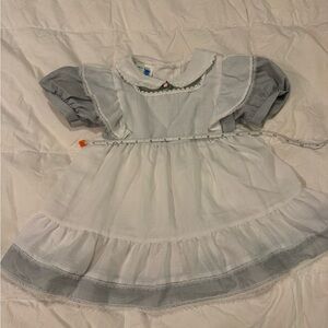 Vintage 80’s Pinafore White Toddler Dress with Lace Trim